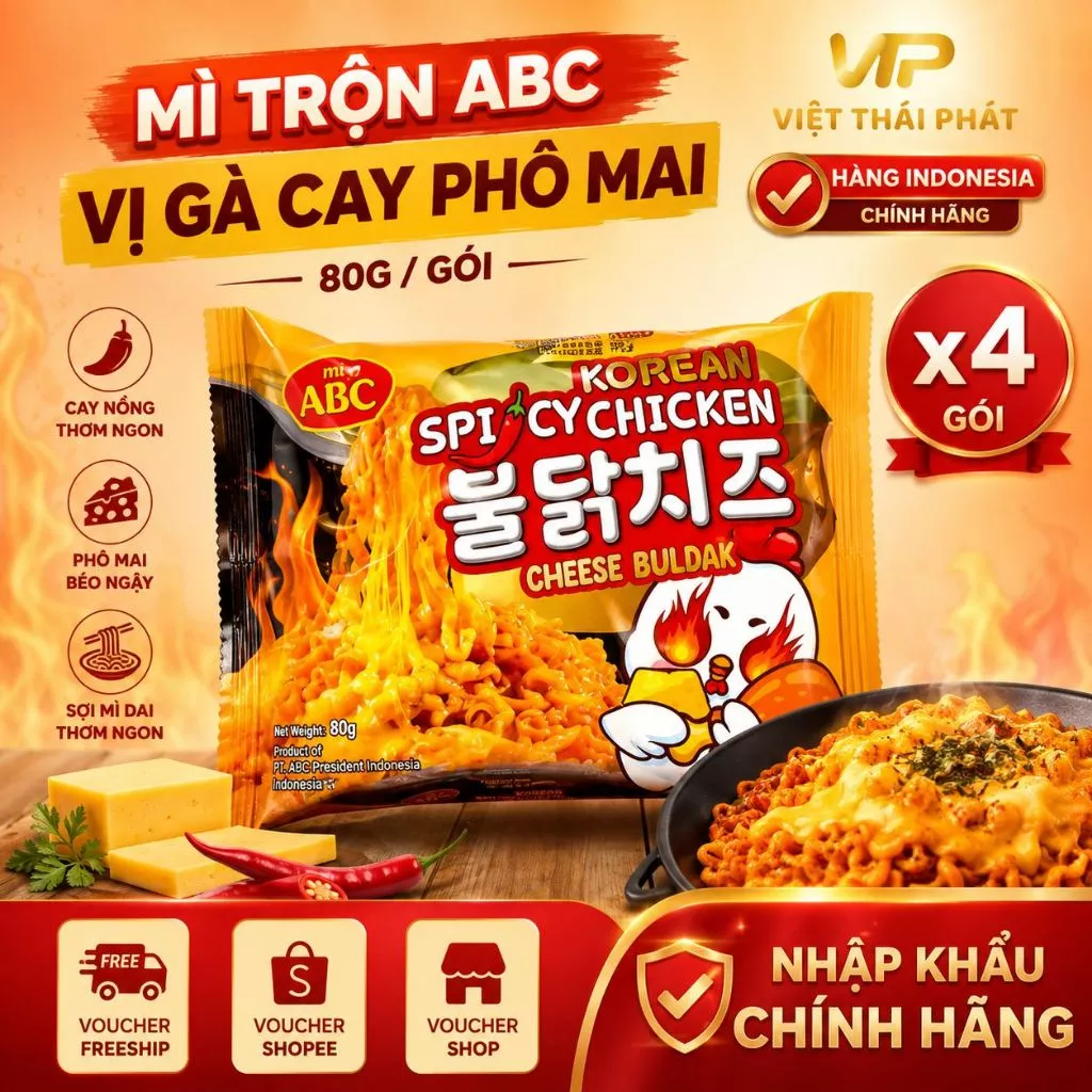 Mì Trộn ABC Vị Gà Cay Phô Mai | Việt Thái Phát - Hàng Indonesia Chính Hãng (80g/gói)