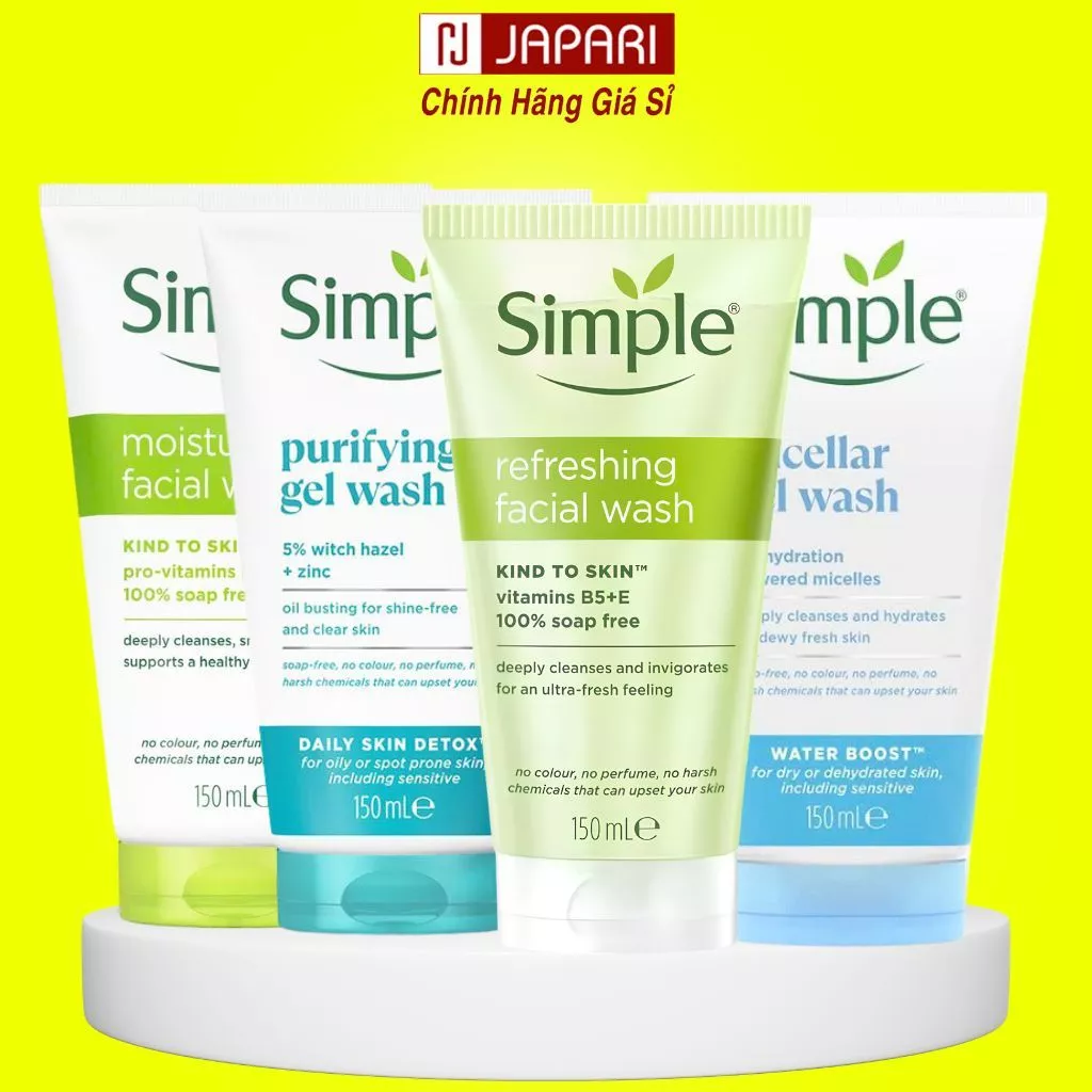Sữa Rửa Mặt Simple CHÍNH HÃNG Cho Da Dầu Mụn, Khô, Nhạy Cảm - Sửa Rửa Mặt Simple Kind To Skin Cho Nam Nữ Srm Japari