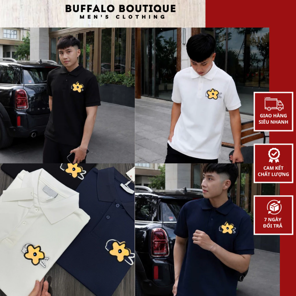 Áo Polo Nam Lá Lốt Thêu Con Cá To Bên Ngực Siêu Nét - Polo Nam Nữ Lá Lốt Basic Siêu Đẹp