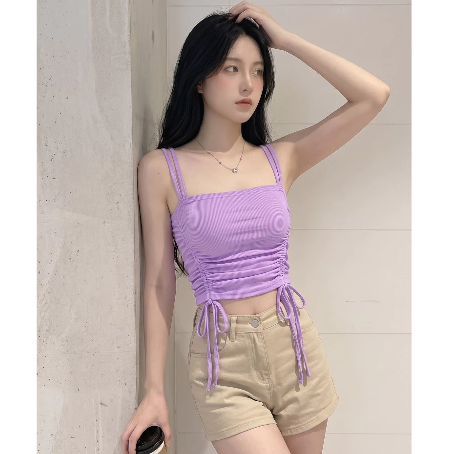 Áo Croptop 2 Dây Nữ Rút Dây Ôm Body Quyến Rũ Cá Tính