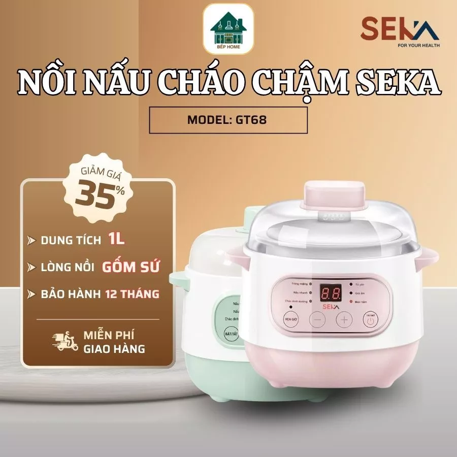 Nồi nấu cháo chậm SEKA, nồi ăn dặm cho bé 6 chức năng kèm xửng hấp thiết kế hiện đại đa năng - Bếp Home