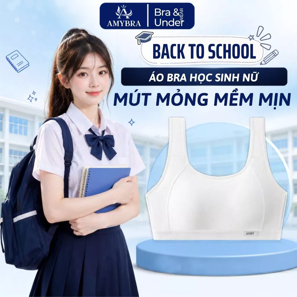 Áo Lá Học Sinh Nữ Phong Cách Thể Thao Năng Động, Áo Bra Nữ Cotton Mút Mỏng Không Gọng AMYBRA A611