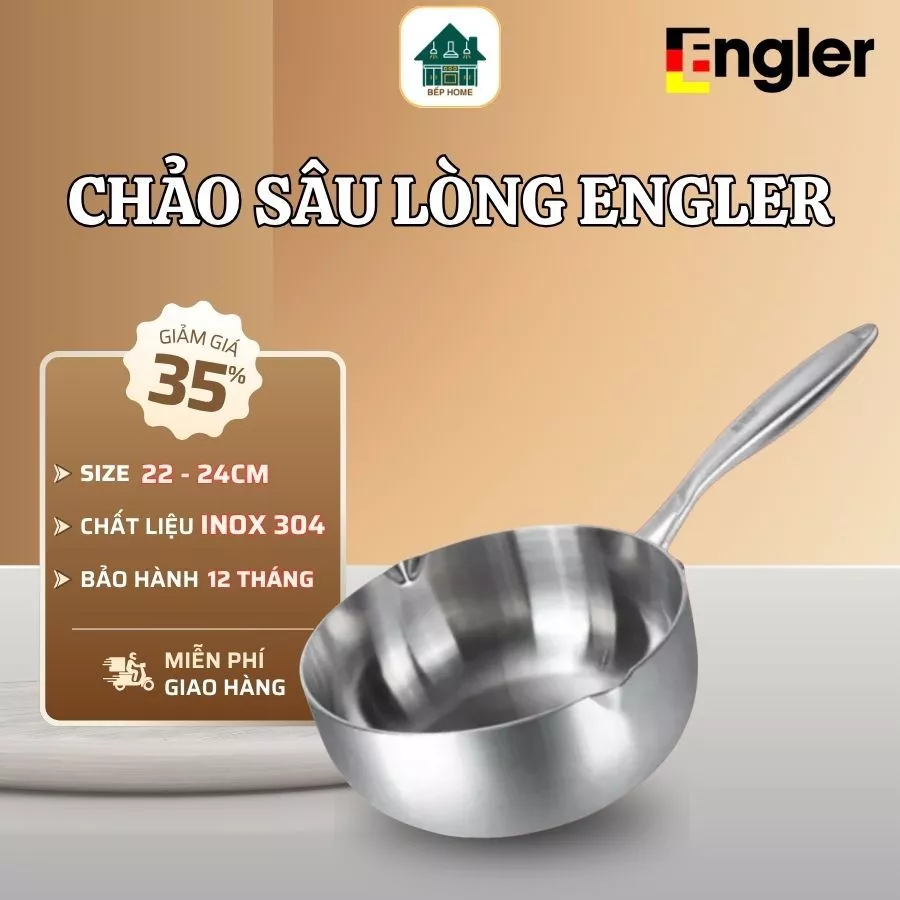Chảo sâu lòng đáy 5 lớp Engler EL3860, chảo inox 304 nguyên khối tay cầm chống nóng cho mọi loại bếp - Bếp Home
