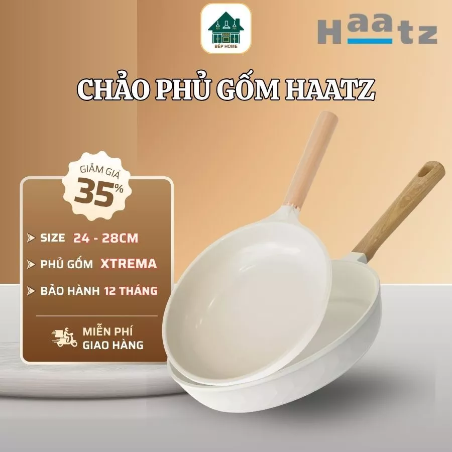 Chảo Phủ Gốm Haatz C20 Chính Hãng, Chịu Nhiệt Tốt Độ Dày Chảo 9 Lớp An Toàn Cho Sức Khỏe- Bếp Home