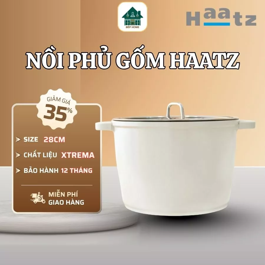 Bộ Nồi Phủ Gốm Haatz Chính Hãng, Độ Bền Vượt Trội Có 3 Size Dễ Dàng Lựa Chọn, Tiện Lợi An Toàn Cho Sức Khỏe- Bếp Home