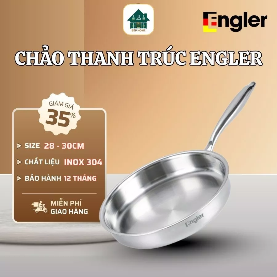 Chảo Engler EL3801 Inox 5 Lớp, Đúc Nguyên Khối Dày Dặn Bắt Từ Tối Dùng Cho Mọi Loại Bếp - Bếp Home