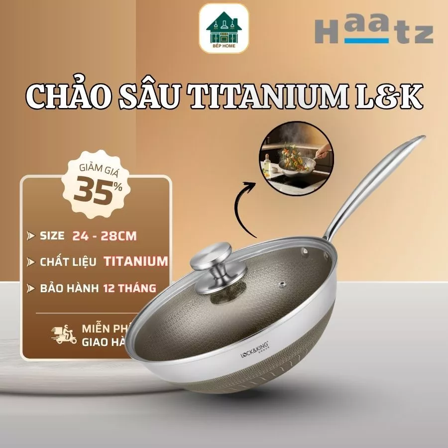 Chảo Sâu Lòng Titanium LOCK&KING Ứng Dụng Công Nghệ Nano Titanium Hỗ Trợ Kháng Khuẩn Và Khử Mùi - Bếp Home