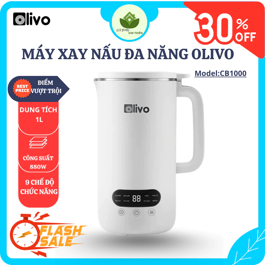 Máy Xay Nấu Đa Năng OLIVO CB1000 1000ml, Lưỡi Dao 10 Cánh Inox 304, Xay Mịn Sữa Hạt Không Cần Lọc - Gia Dụng Kim Thiên