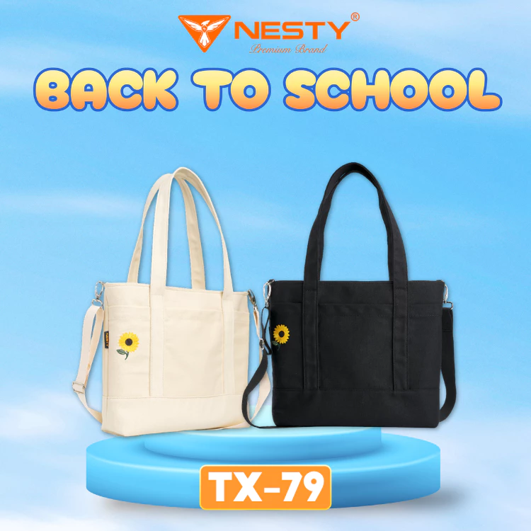 [TX-79]Túi Tote NESTY Vải Canvas Cao Cấp  - Túi Đeo Chéo Thêu Hoa Hướng Dương Nhiều Ngăn Tiện Lợi ( KO1 )