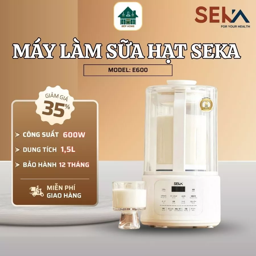 Máy Làm Sữa Hạt Seka E600 Trang Bị Lưỡi Dao 12 Cánh Giúp Xay Nhuyễn Mịn Nhiều Loại Hạt, Tích Hợp 8 Chế Độ - Bếp home