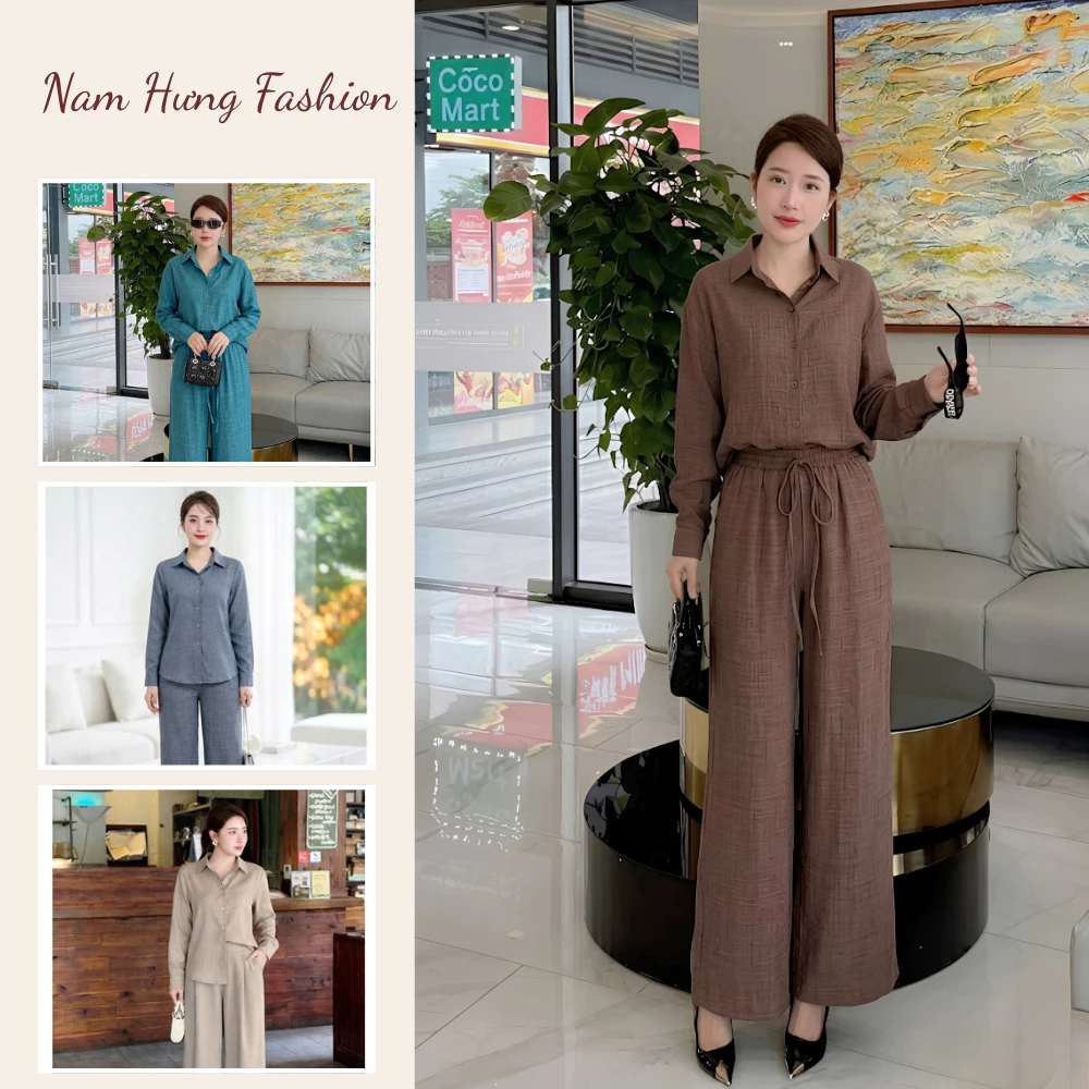 Sét bộ sơ mi dài tay mix quần ống xuông, chất liệu đũi nhật cao cấp , nhẹ nhàng thoáng mát - Nam Hưng Fashion