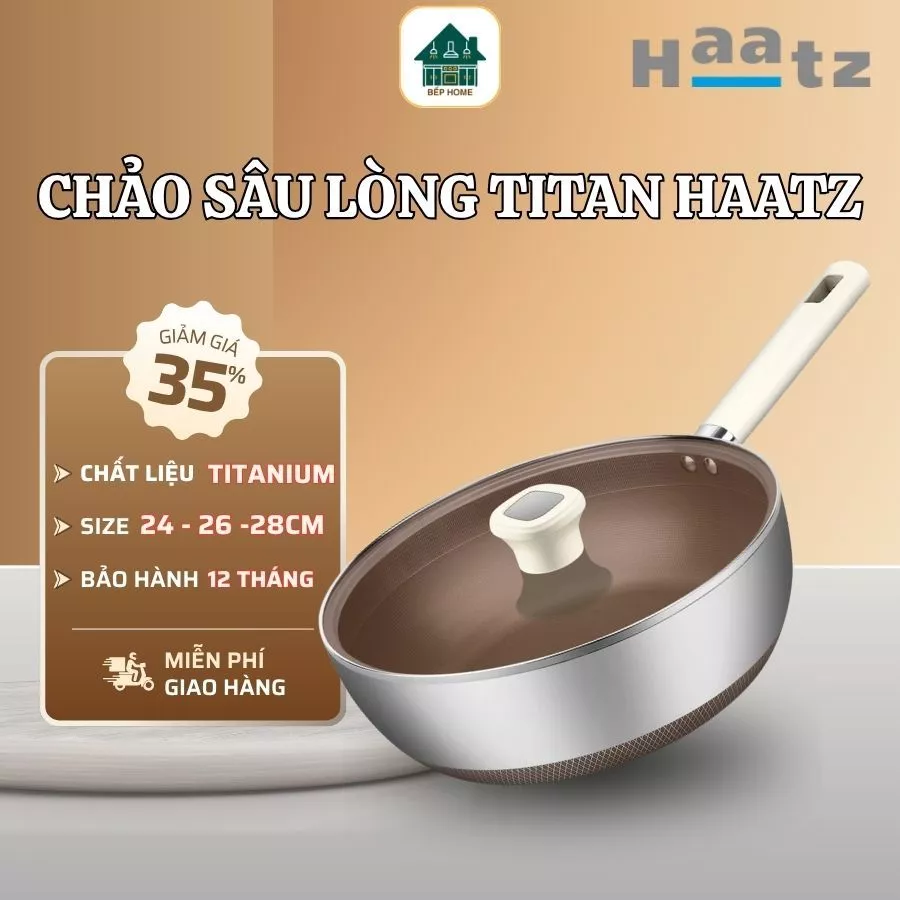 Chảo Sâu Lòng Titan Haatz 3 Kích Thước Tay Cầm Chắc Chắn, Dễ Dàng Vệ Sinh Phù Hợp Mọi Loại Bếp  - Bếp Home