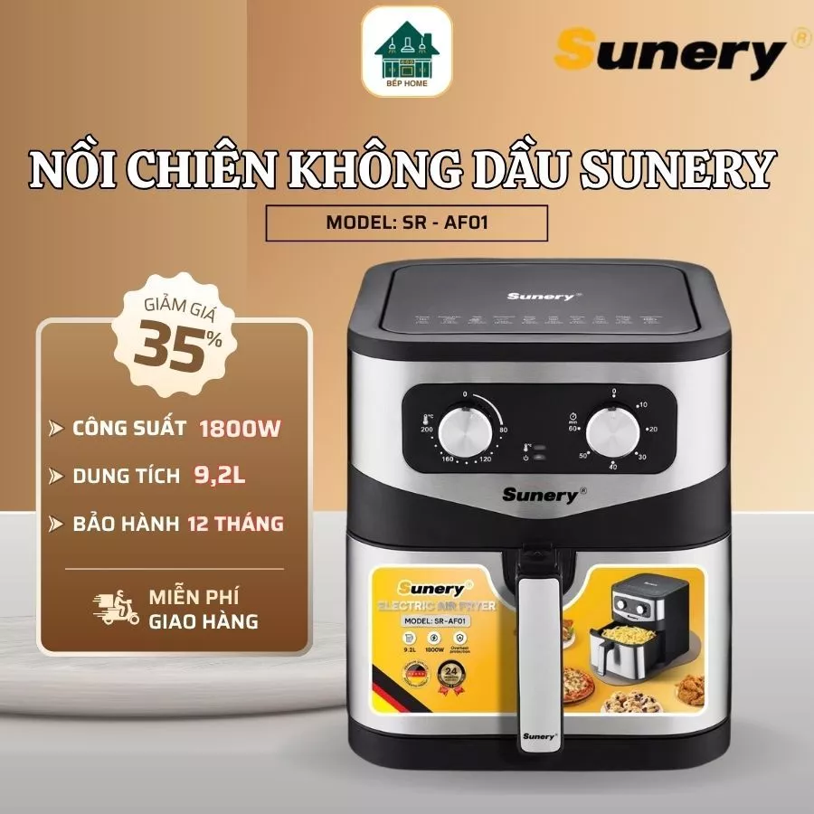 Nồi Chiên Không Dầu Suney 9.2L Tiết Kiệm Điện Năng Chi Phí, Thiết Kế Chắc Chắn Sử Dụng Bền Bỉ  - Bếp Home
