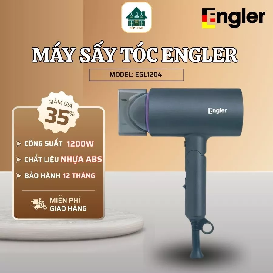 Máy Sấy Tóc Engler EGL1204A Thiết Kế Nhỏ Gọn Tiện Mang Theo, Công Suất Lớn Sấy Nhanh Hiệu Quả  - Bếp Home