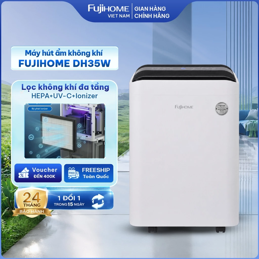 Máy hút ẩm lọc không khí đa tầng HEPA FUJIHOME, 14L - 35L/ngày cho phòng 20-50m2 Công nghệ Block kết nối Wifi đa năng