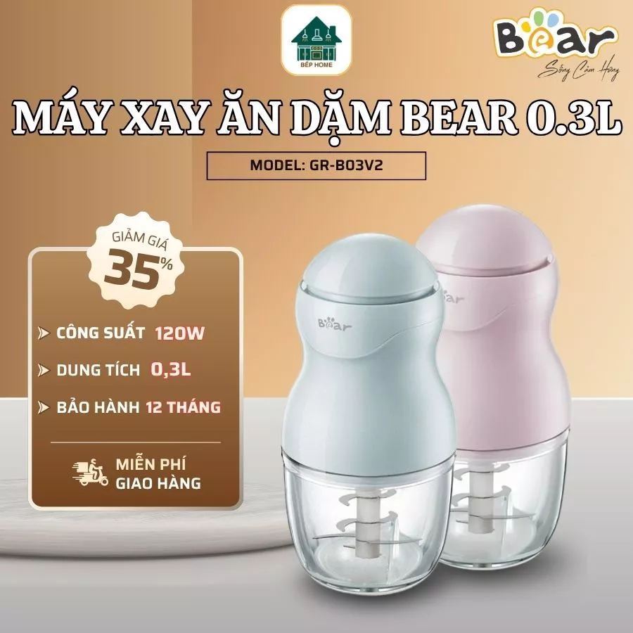 Máy Xay Ăn Dặm Bear 0.3L GR-B03V8 Trang Bị 8 Lưỡi Dao Inox 304 Xay Nhuyễn Thực Phẩm Chỉ Trong Vài Giây - Bếp Home