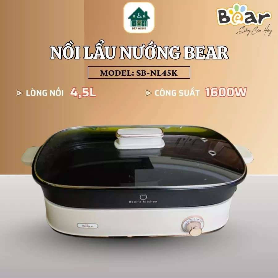 Nồi Lẩu Nướng Điện Bear SB-NL45K Dung Tích 4.5L Thiết Kế Hiện Đại Bền Bỉ, Phù Hợp Sử Dụng Gia Đình Tiện Lợi - Bếp Home