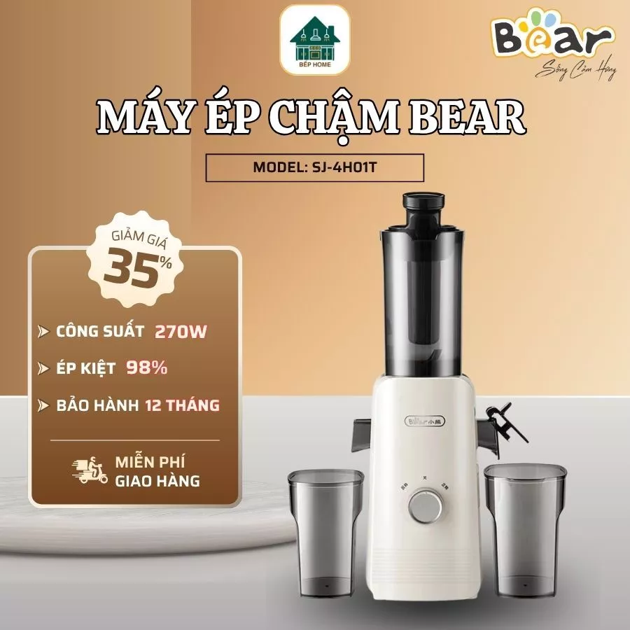 Máy Ép Chậm Bear SJ-4H01T Dung Tích 800ml Ép Nhanh Giữ Nguyên Dinh Dưỡng, Hoạt Động Nhẹ Nhàng Êm Ái  - Bếp Home
