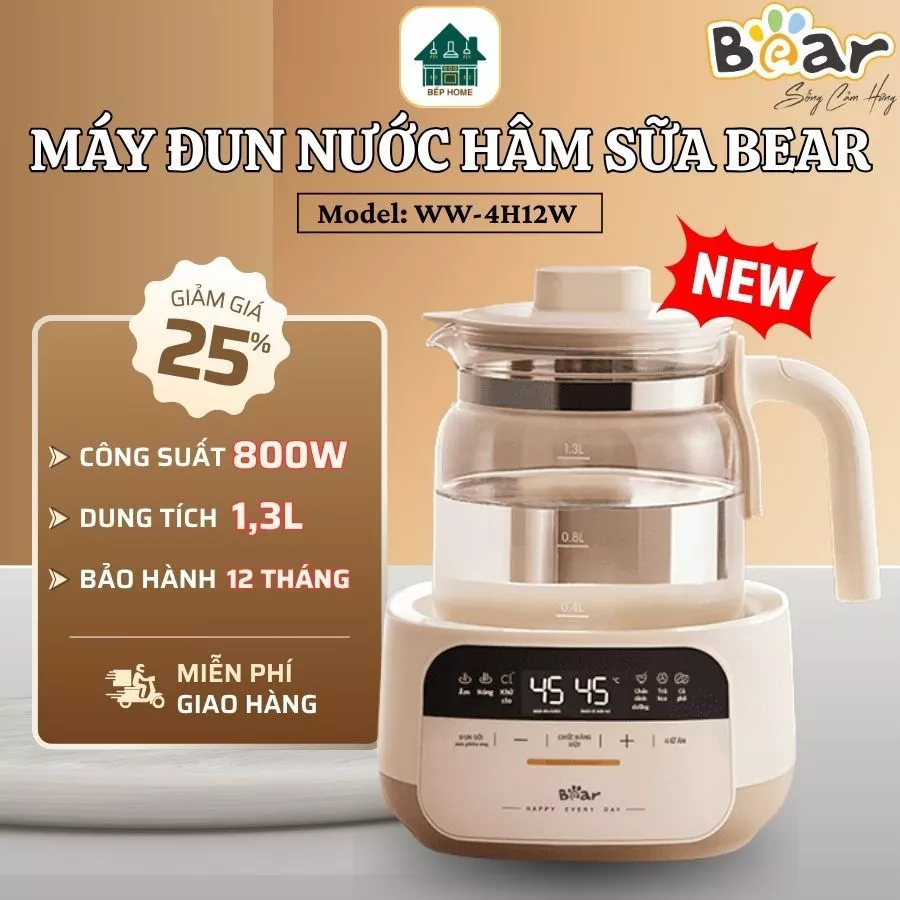 Máy Đun Nước Hâm Sữa Bear WW-4H12W Đun Nước Nhanh Đa Dạng Chế Độ, Thiết Kế Hiện Đại Tiện Dụng - Bếp Home