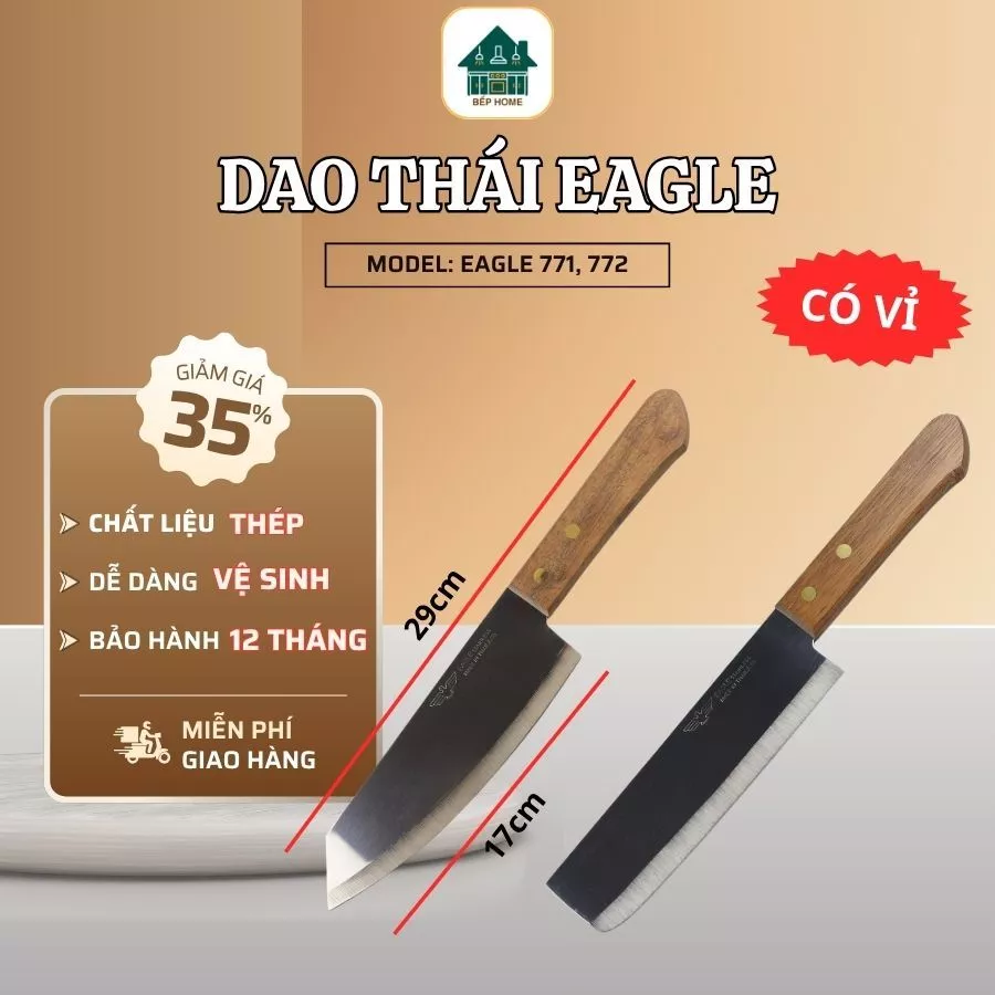 Dao Thái Thịt Eagle 771 772 Có Vỉ  Lưỡi Dài 17.5cm Thiết Kế Gọn Nhẹ Linh Hoạt, Phù Hợp Mọi Không Gian Bếp - Bếp Home