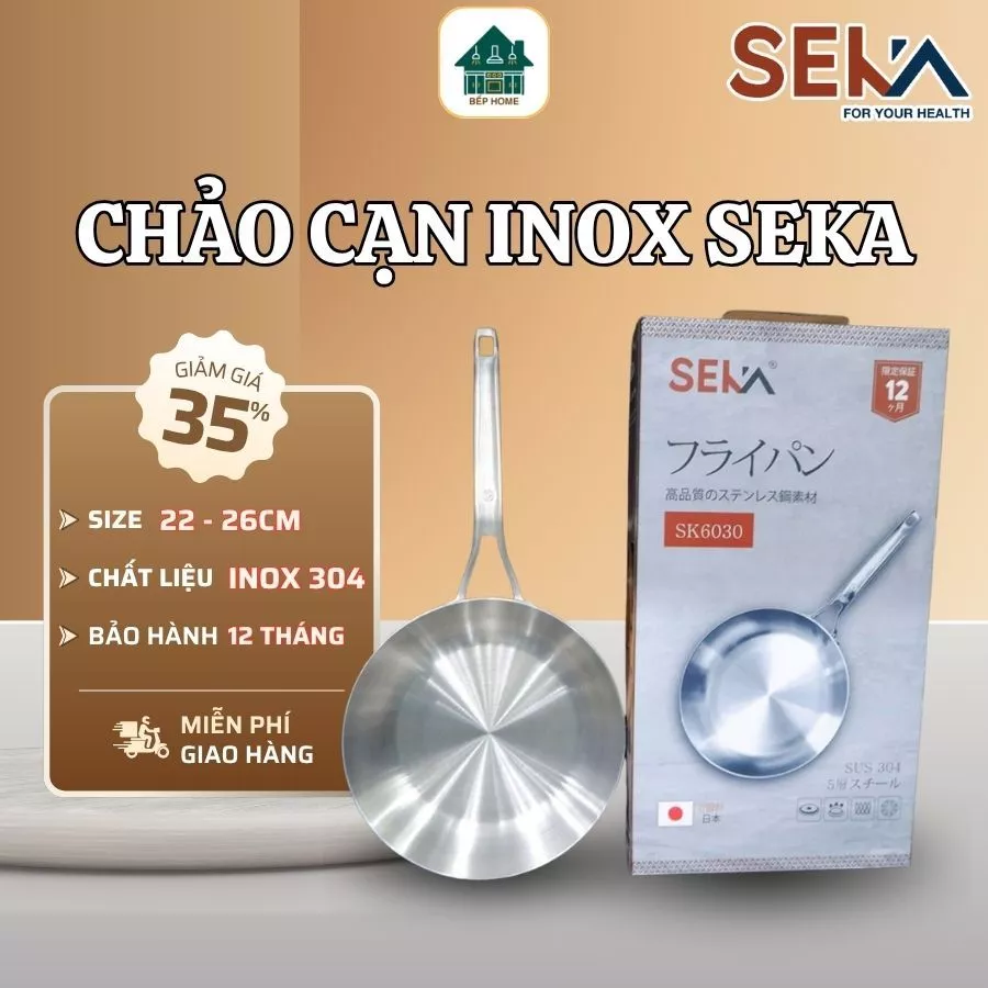 Chảo Cạn Seka Bề Mặt Chống Dính, Hỗ Trợ Hạn Chế Bám Thực Phẩm Trong Quá Trình Nấu, 2 Size Tiện Lợi - Bếp Home