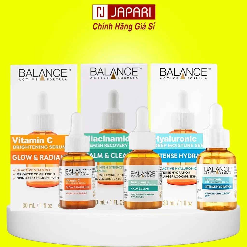 Serum Balance Vitamin C Dưỡng Trắng Da Mặt-Cấp Ẩm-Ngừa Mụn-Chống Lão Hoá Hyaluronic Gold Collagen Niacinamide JAPARI