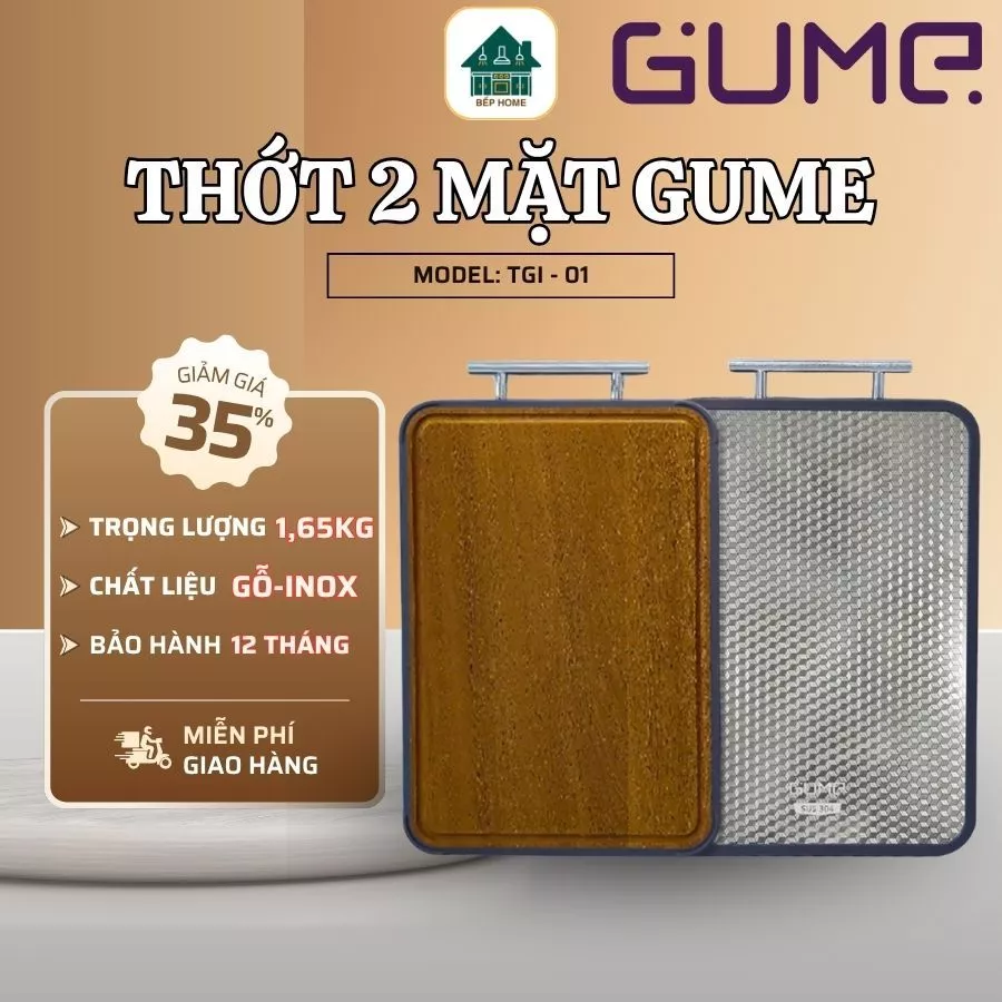 Thớt 2 Mặt Gỗ Inox Gume 2 Mặt Tiện Lợi Tách Biệt Thực Phâm, Dày Dặn Chắc Chắn Bền Bỉ Theo Thời Gian - Bếp Home