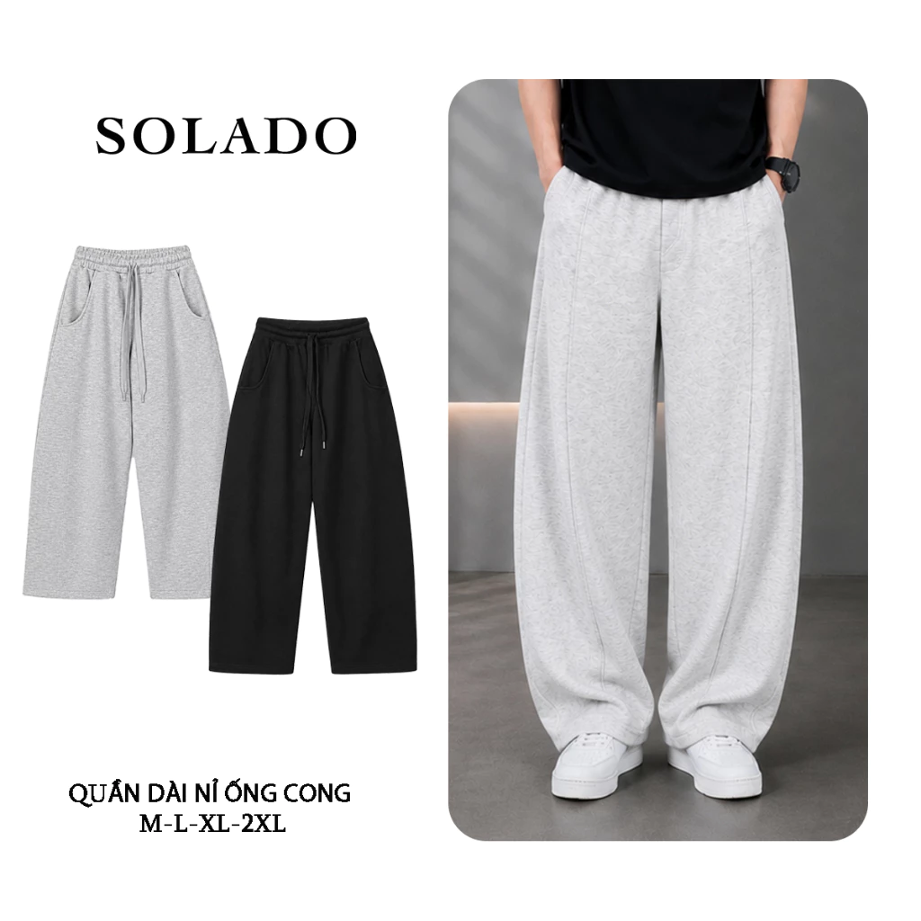 Quần Dài Nam SOLADO Ống Cong Nỉ 2 Da Form Rộng Co Giãn, Mặc Êm, Không Bai Xù Q2DA02