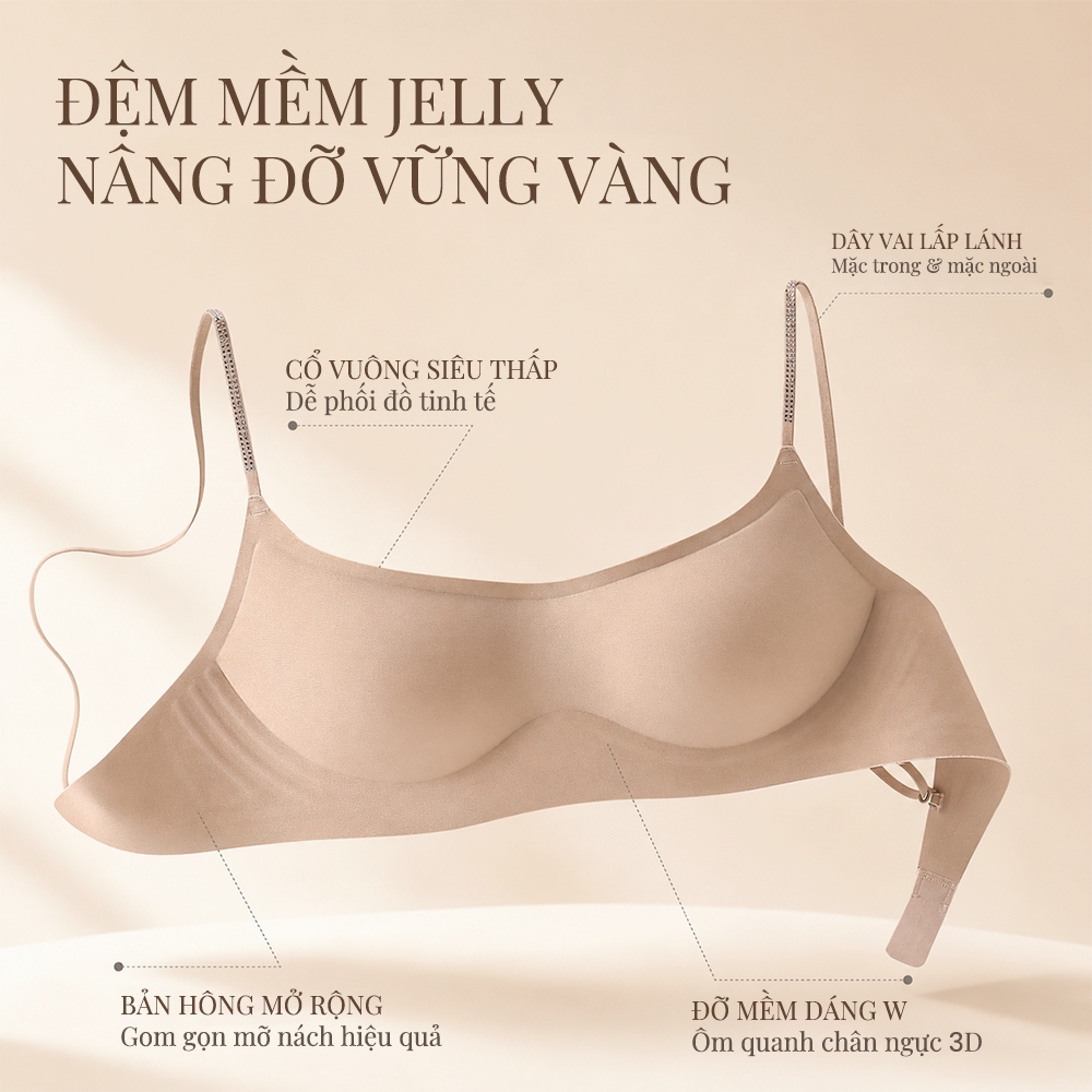 Áo Lót Nữ Cổ Vuông Cúp Ngang Bảng Hở Lưng Bra Da Beo Đa Năng Cho Quả Nhỏ Thiết…