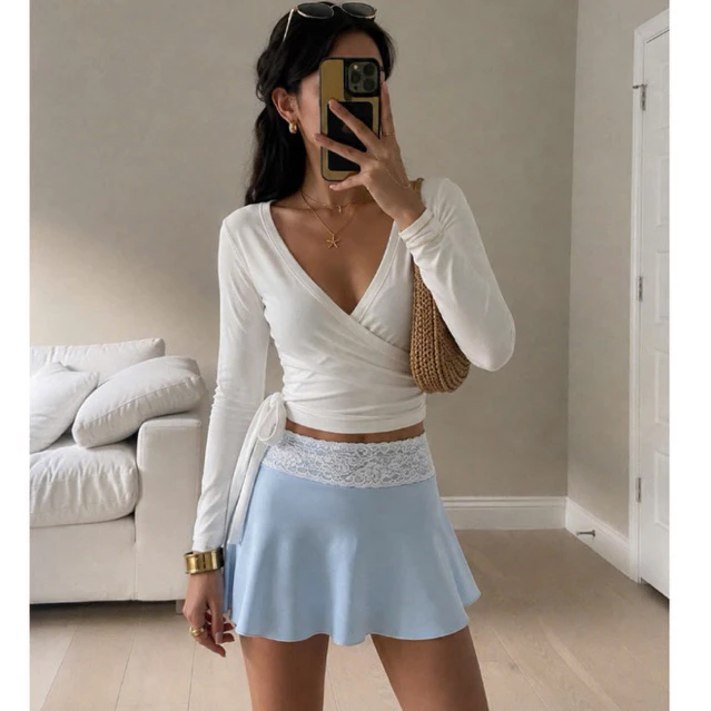 [Olyne.atelier]  Chân Váy Thể Thao Nữ Viền Ren | Chân Váy Có Quần Bảo Hộ