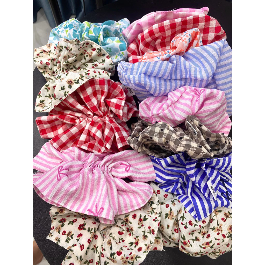 Scrunchies Vải Bản To 16cm Hoa Nhí Caro Kẻ Sọc Vintage Chun Buộc Tóc Nữ Dễ Thương Phong Cách Hàn Quốc