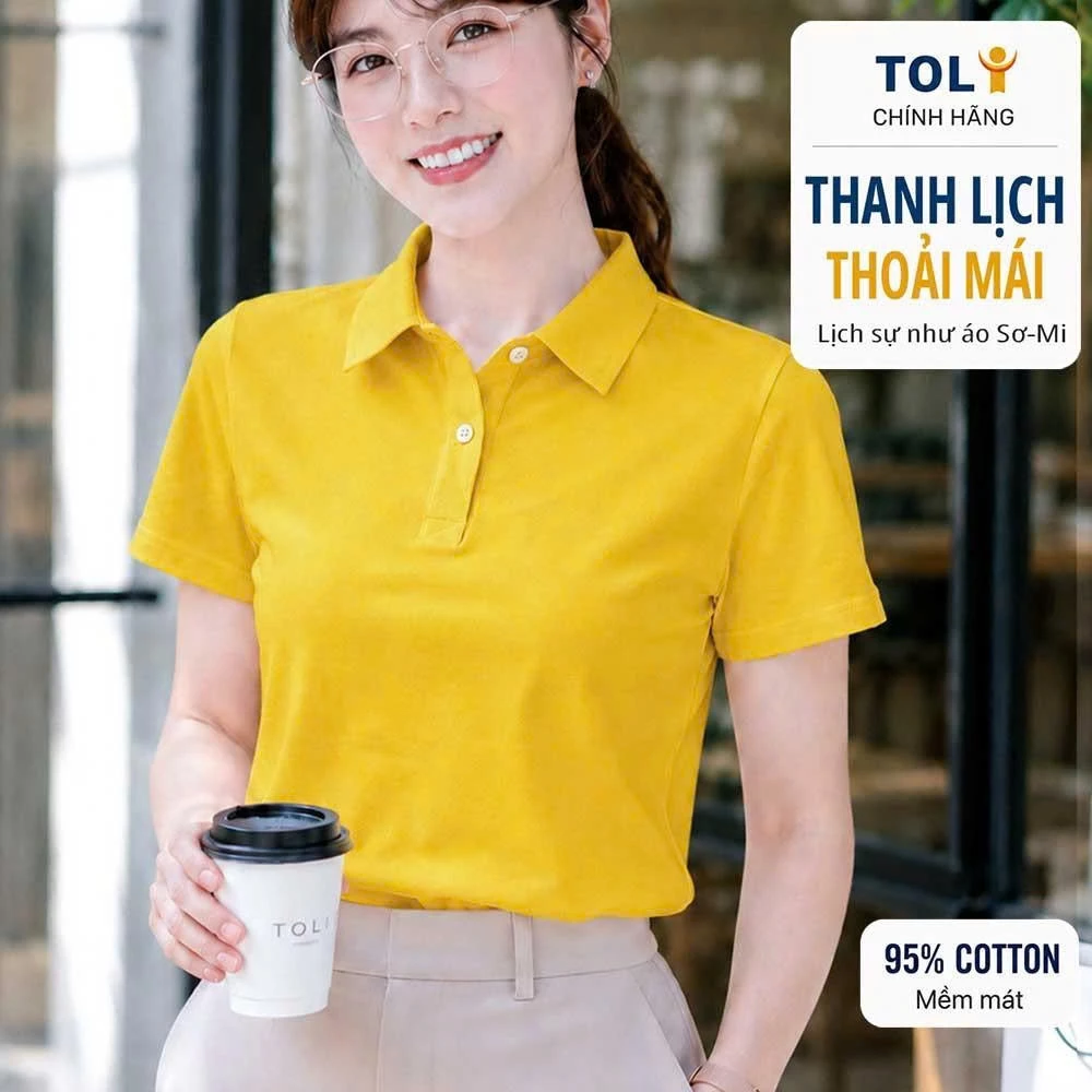 Áo polo nữ TOLI PLM07 – Cotton mềm, form suông thanh lịch, cổ sơ-mi gọn gàng, mặc đi làm & mỗi ngày