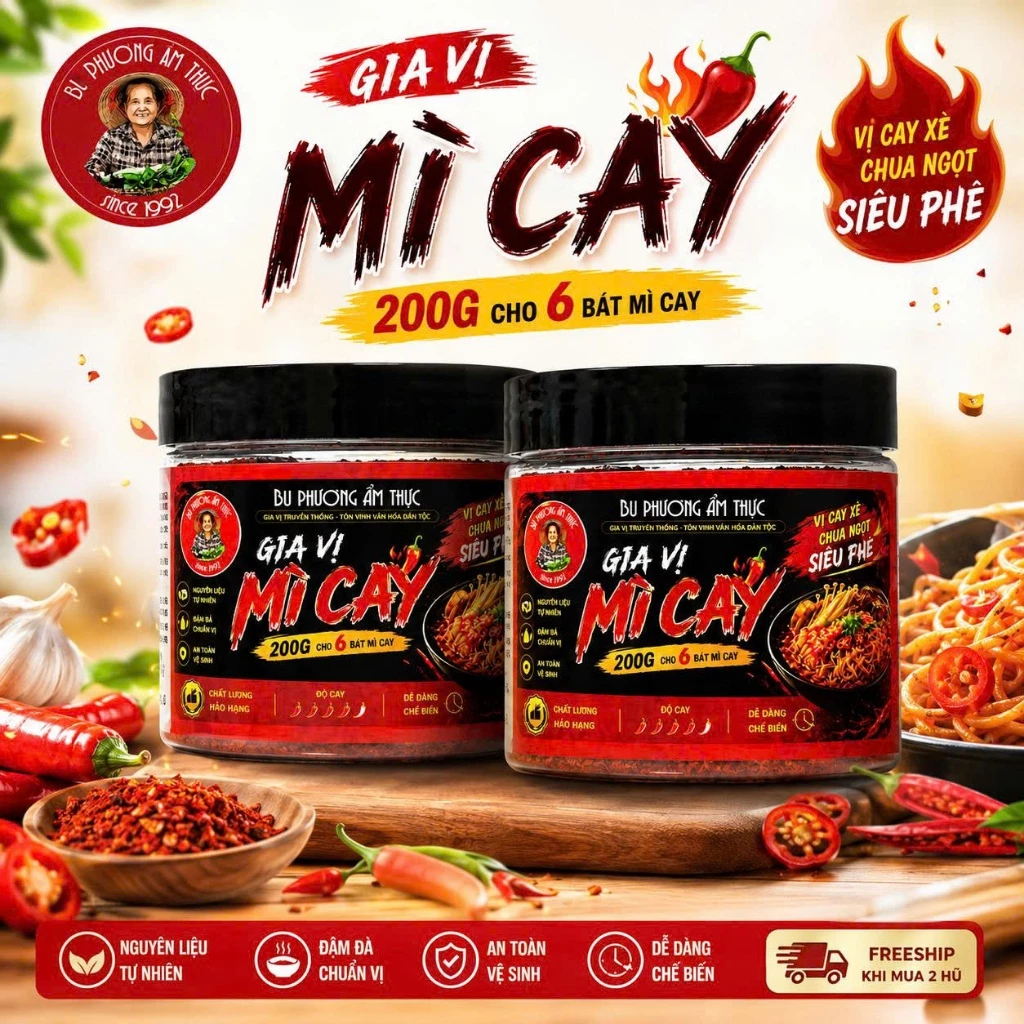 Gia vị mì cay Bu Phương 200G đậm vị Hàn Quốc, tiện lợi dễ nấu, 1 hũ chế biến được 6 bát thơm ngon