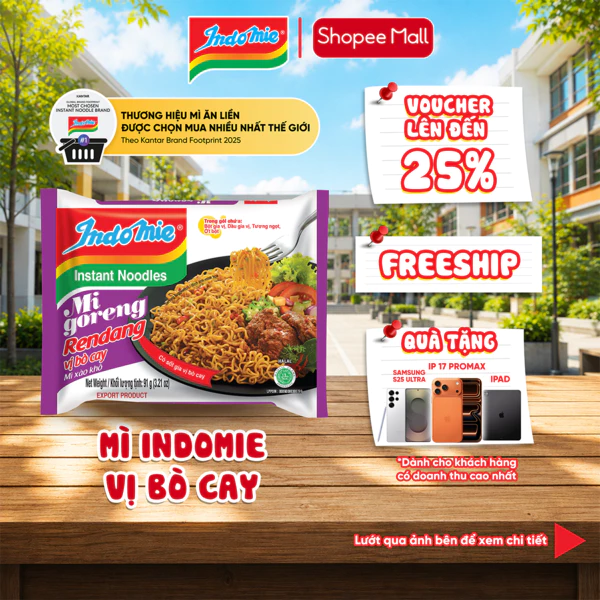 Mì Trộn Indomie Vị Bò Cay 91g x Thùng 40 Gói