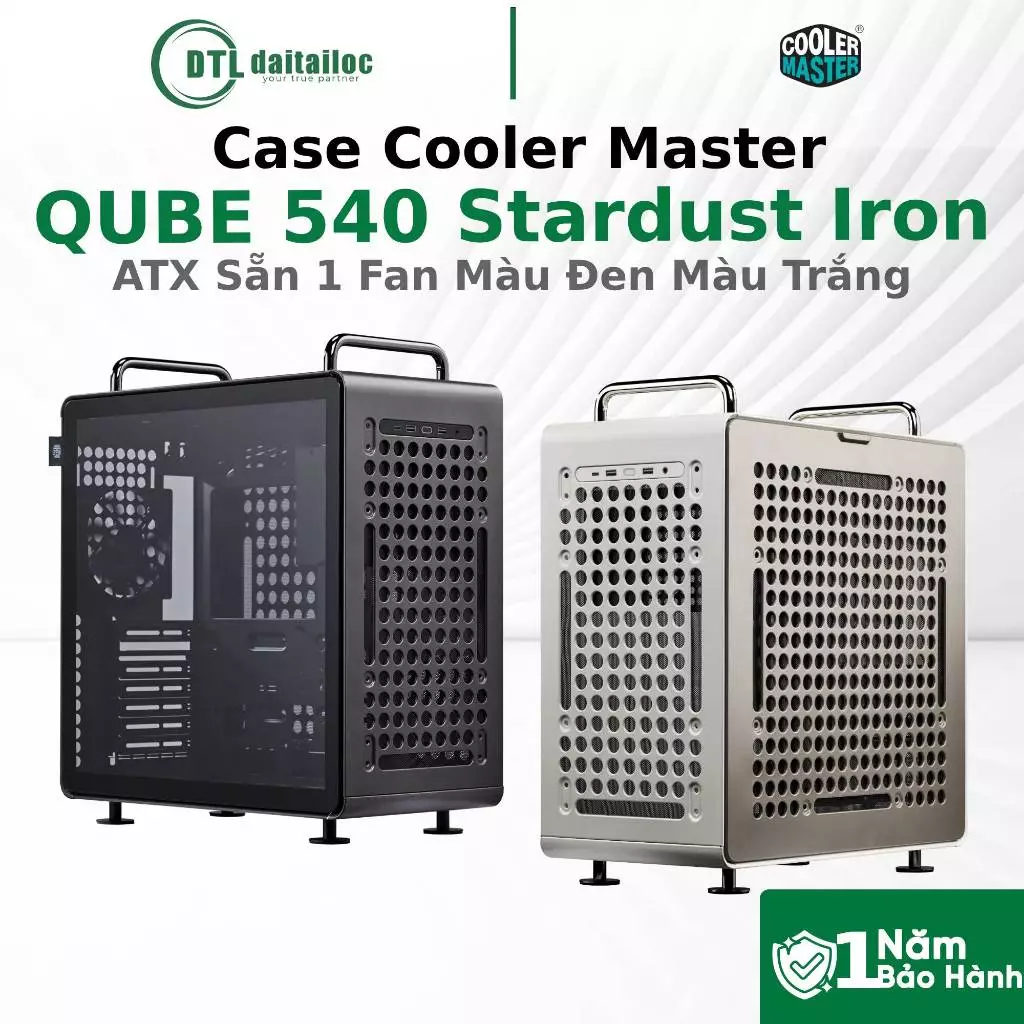 Case Cooler Master QUBE 540 Moonstone Bạc Stardust Iron Đen ATX Sẵn 1 Fan  | Chính Hãng | Bảo Hành 12 Tháng