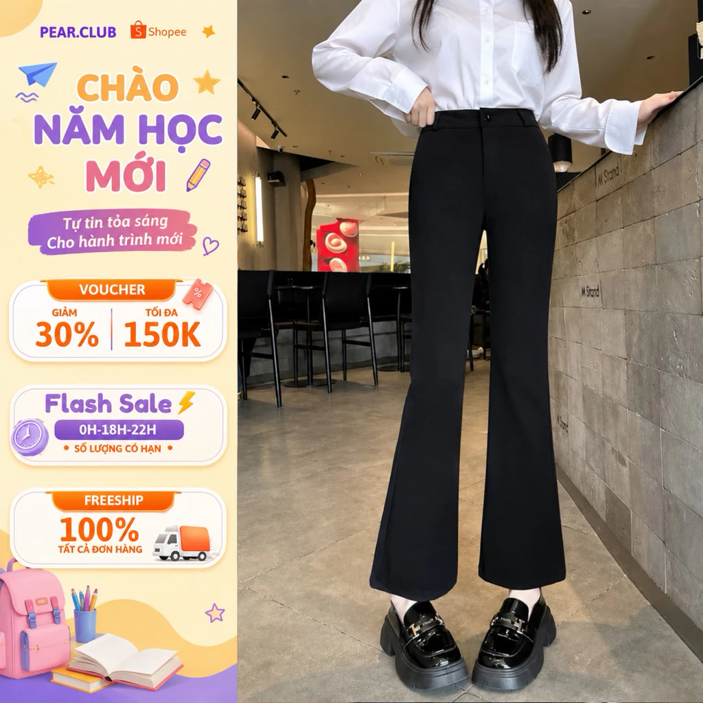 Quần tây ống loe PEAR CLUB, quần vải ống loe nhẹ lưng cao dài 93cm, co dãn tốt, tôn dáng, đi học, đi làm Q34