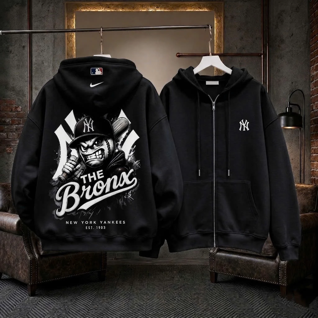 Áo Khoác Hoodie Zip Nam Nữ New York Boxy in Chữ Nổi  Unisex From Rộng Cotton Nỉ Bông Nón 2 Lớp To