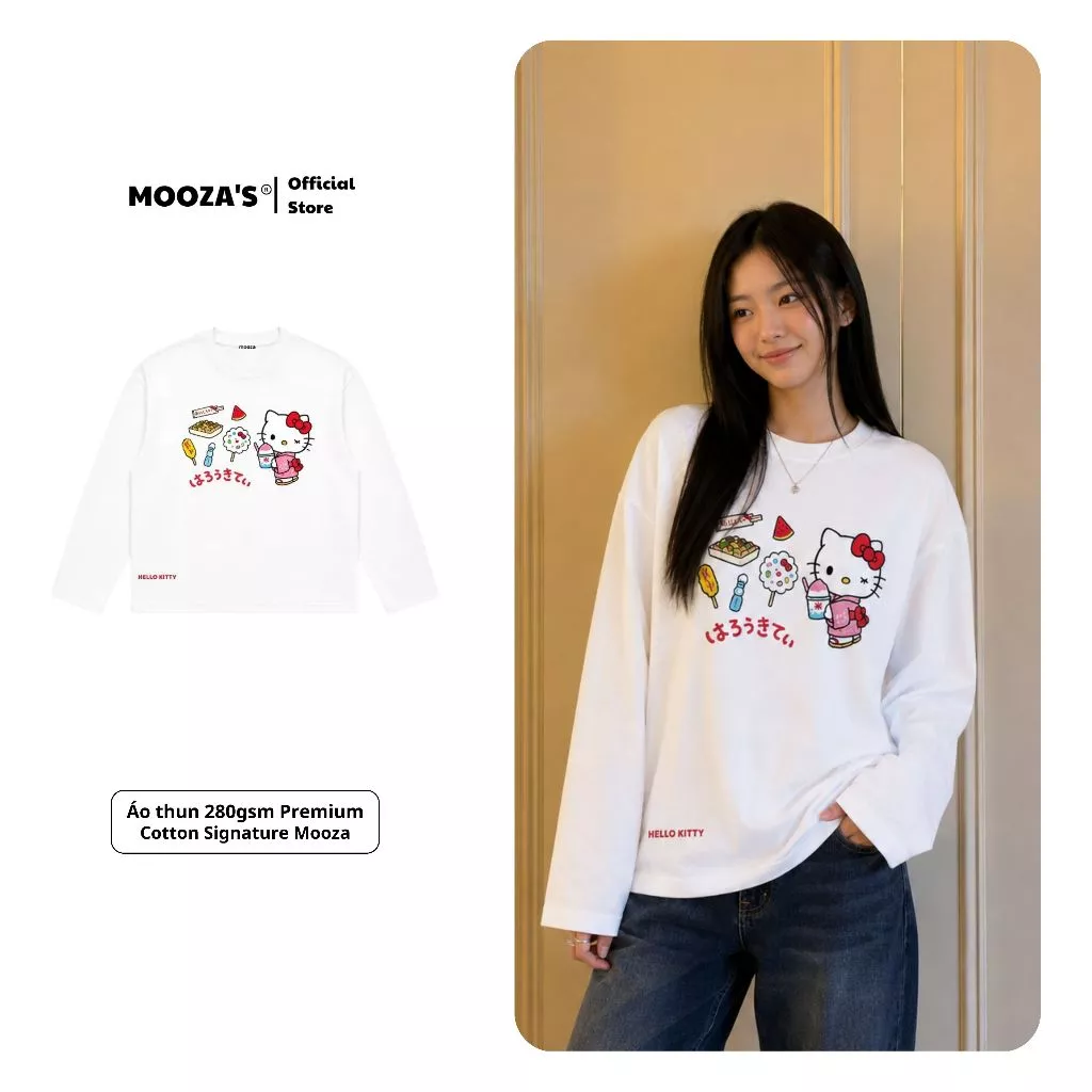 Áo Thun Dài Tay Hello Kitty Form Oversize - Boxy Unisex Kute Girl - Cotton 100% Premium