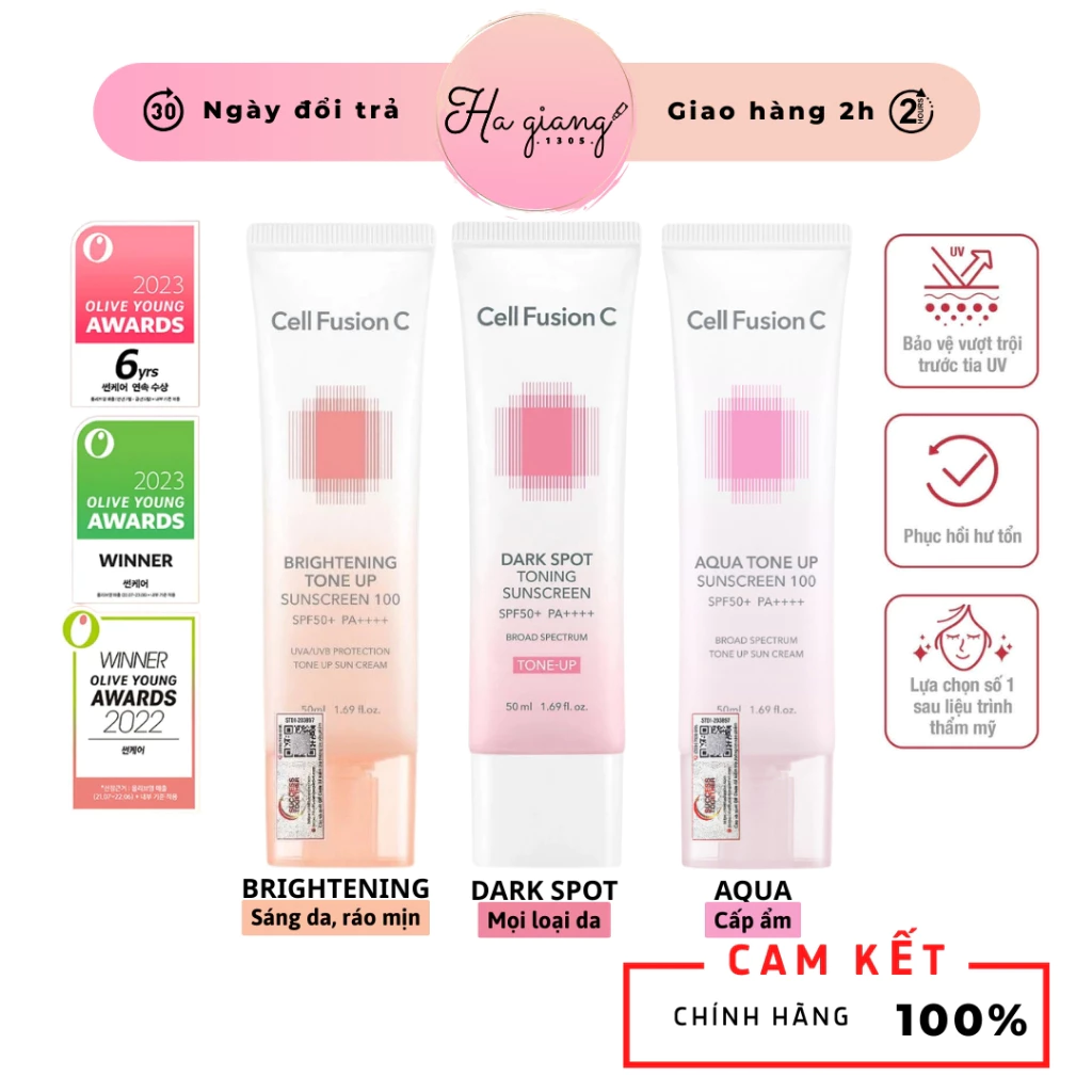 Kem Chống Nắng Cell Fusion C Aqua Tone Up Sunscreen/Brightening Tone Up/Dark Spot Toning SPF50+ PA++++