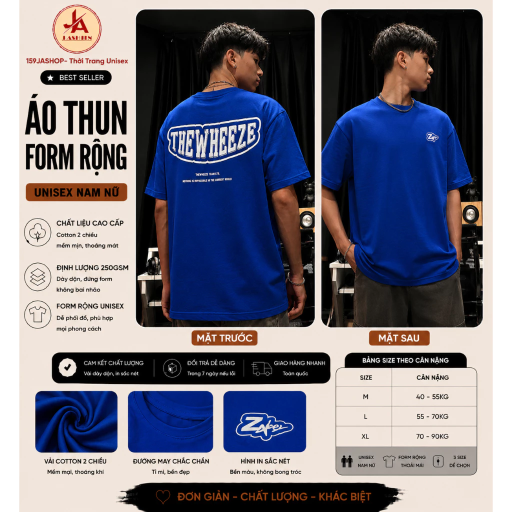 Áo thun form rộng TEE THEWHEEZE BORDER nam nữ  chất cotton cao cấp