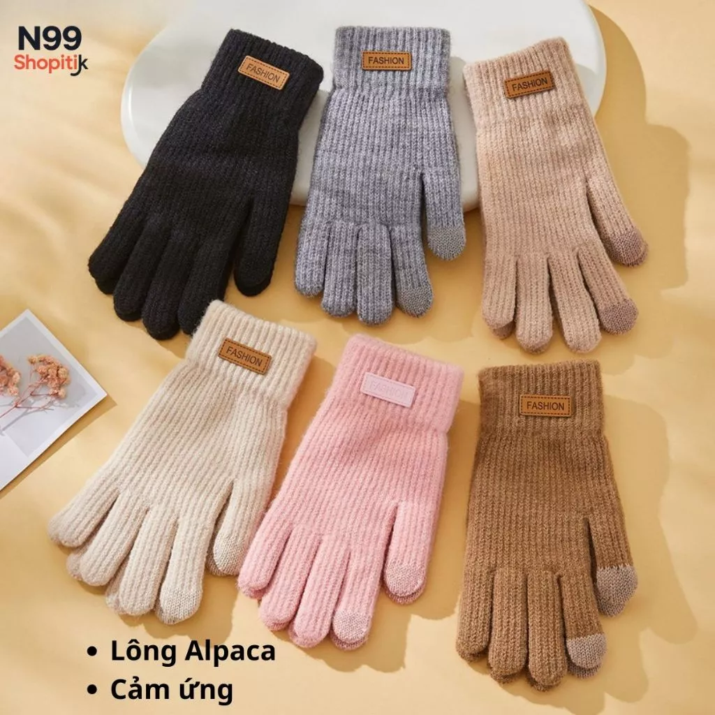 Găng Tay Len Mùa Đông [Dệt Kim] Lông Alpaca Cảm Ứng – Bao Tay Giữ Ấm Thời Trang Đơn Giản Sang Trọng