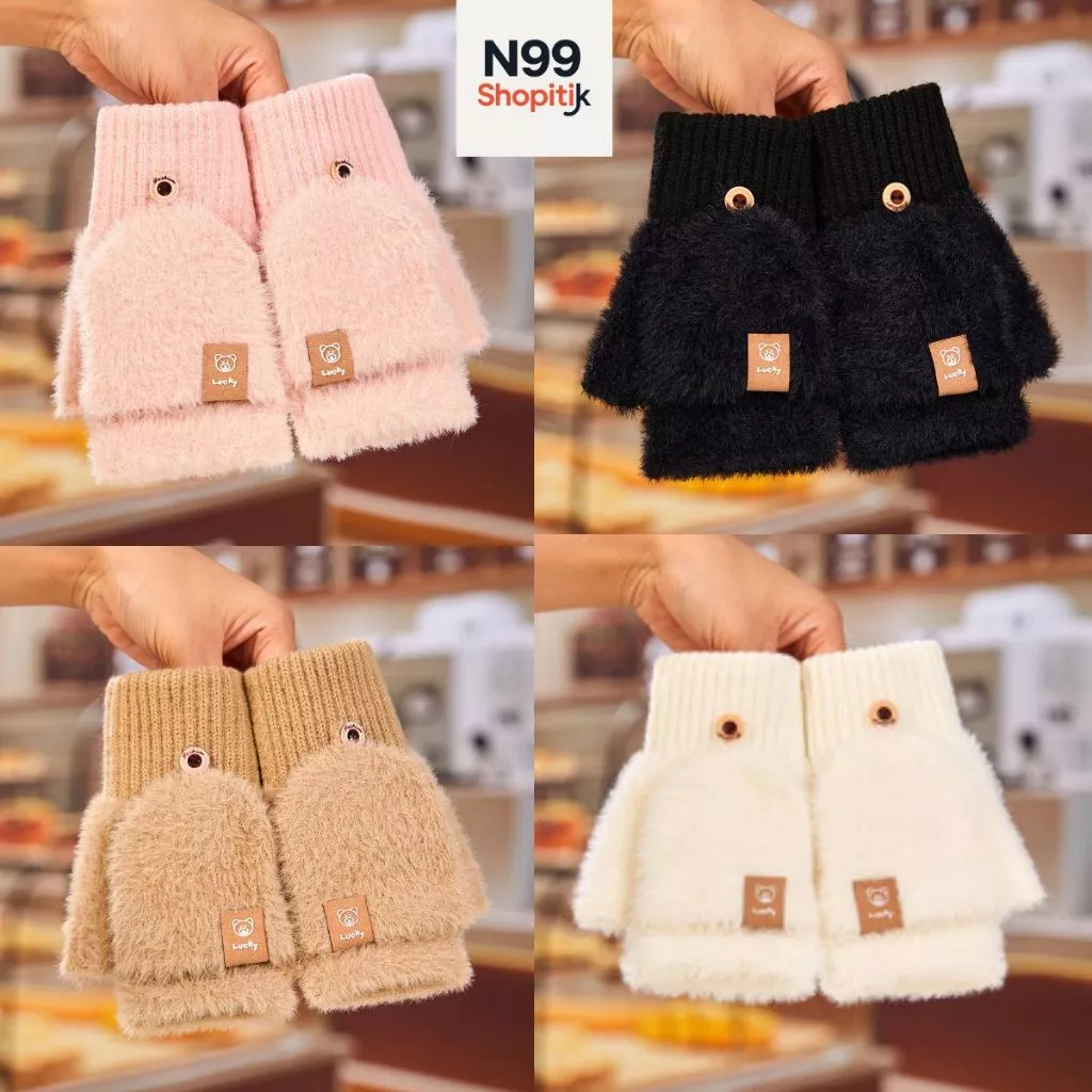Găng Tay Nửa Ngón Lucky [Lông Chồn] Giả Mịn – Bao Tay Giữ Ấm Có Nút Giữ Thời Trang Hàn Quốc