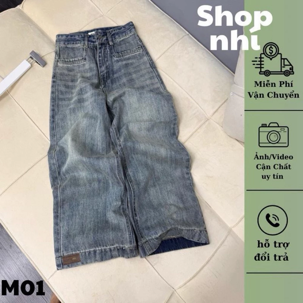 (87/95/103cmcm/xS/L) SHOP NHÍ Quần Jean Nữ  Suông Rông Nấm Rách Dưới QC .jean  ko giãn ( S01 - quần suông nấm ) 6822