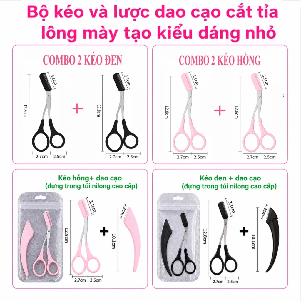Bộ kéo và lưỡi dao cạo cắt tỉa lông mày tạo kiểu dáng nhỏ gọn, tự nhiên