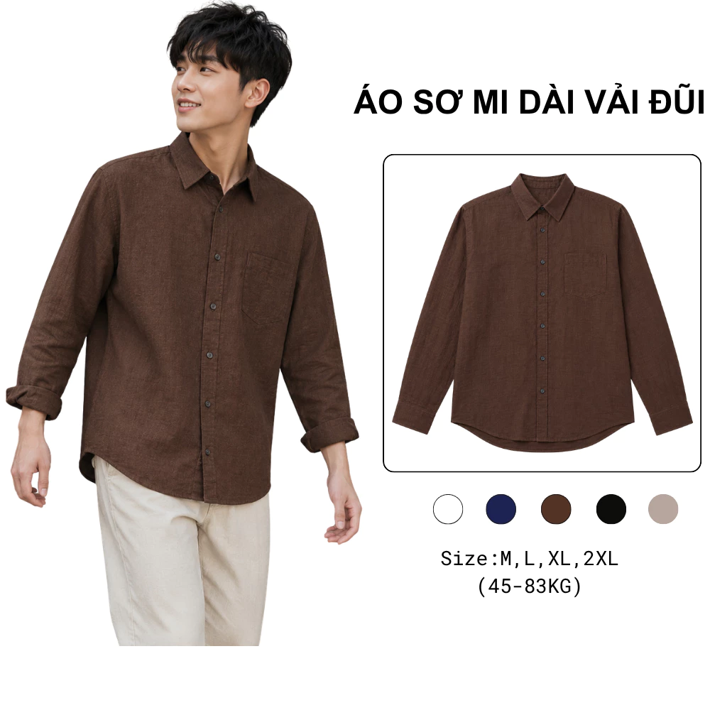 Áo Sơ Mi Nam Dài Tay Vải Đũi Cao Cấp – Mềm ,Chống Nhăn, Form Regular Fit SM100