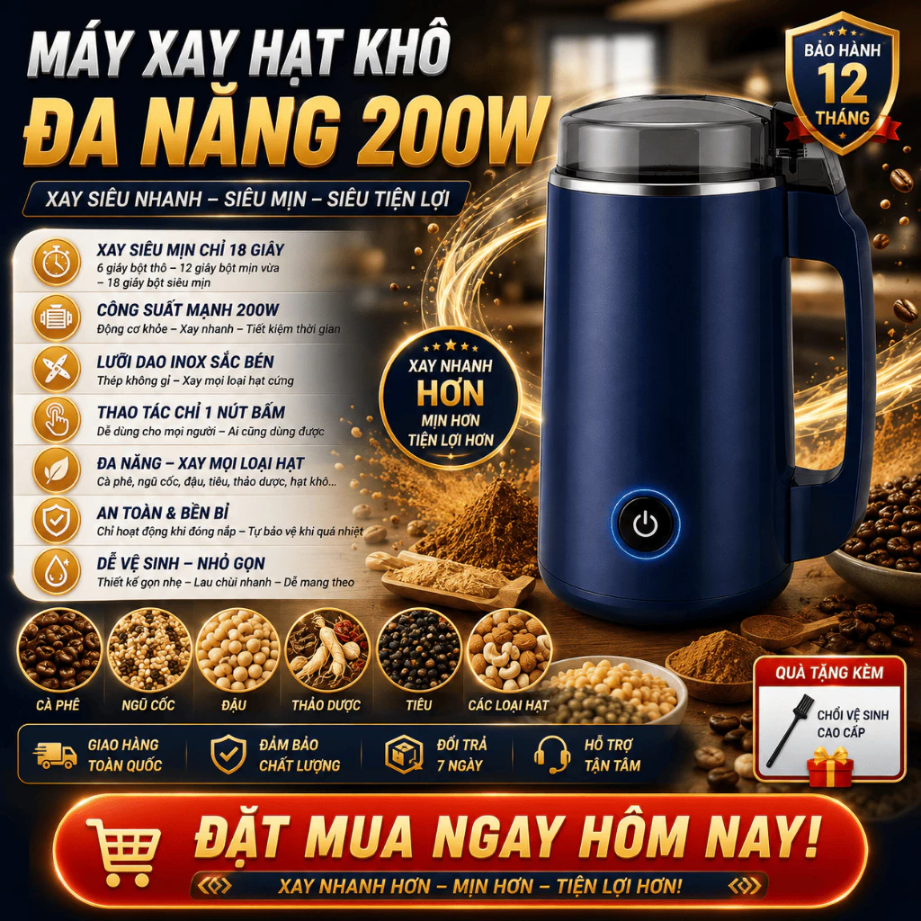 Máy Xay Hạt Khô Đa Năng Công Suất Lớn - Xay Bột Ngũ Cốc, Cafe, Thảo Dược, Các Loại Hạt Cực Nhanh Và Tiện Lợi