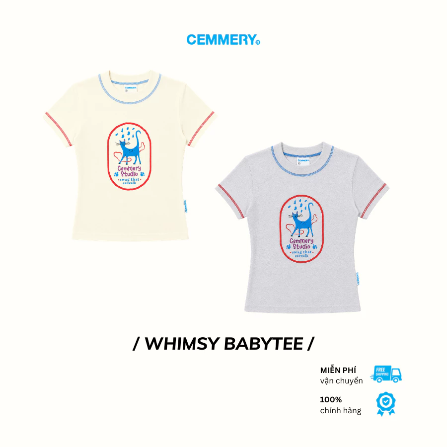 Áo Baby Tee CEMMERY Local Brand Chính Hãng Whimsy Baby Tee Cotton 2 Chiều Hình In Lụa 2 Màu