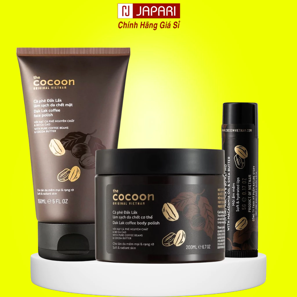 Tẩy Tế Bào Chết Cocoon Body Môi, Da Mặt Cà Phê CHÍNH HÃNG - Tẩy Da Chết Da Mặt & Body Toàn Thân Cafe Cocoon JAPARI