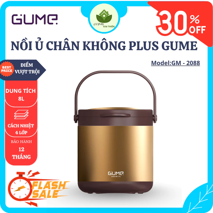 Nồi Ủ Chân Không GUME GM-2088 8L, Inox 18/10 Cao Cấp, Giữ Nhiệt 4 Lớp, Tiết Kiệm Nhiên Liệu - Gia Dụng Kim Thiên