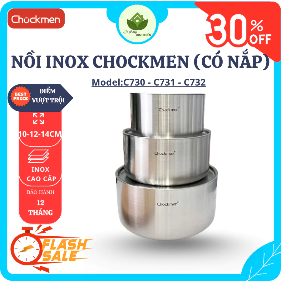 Âu Có Nắp CHOCKMEN C730 Inox 18/10 Cao Cấp 10cm, Thiết Kế Nhỏ Gọn, Dùng Đựng Thực Phẩm Tiện Lợi - Gia Dụng Kim Thiên